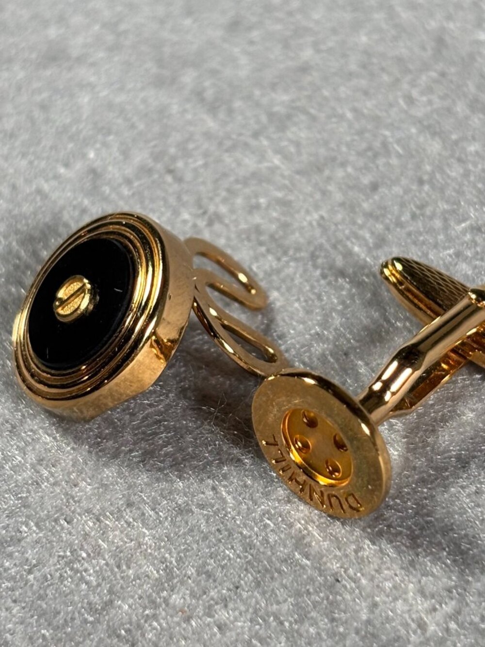 NWT Vintage Dunhill Convertible Cufflinks Button Covers Gold Black Round